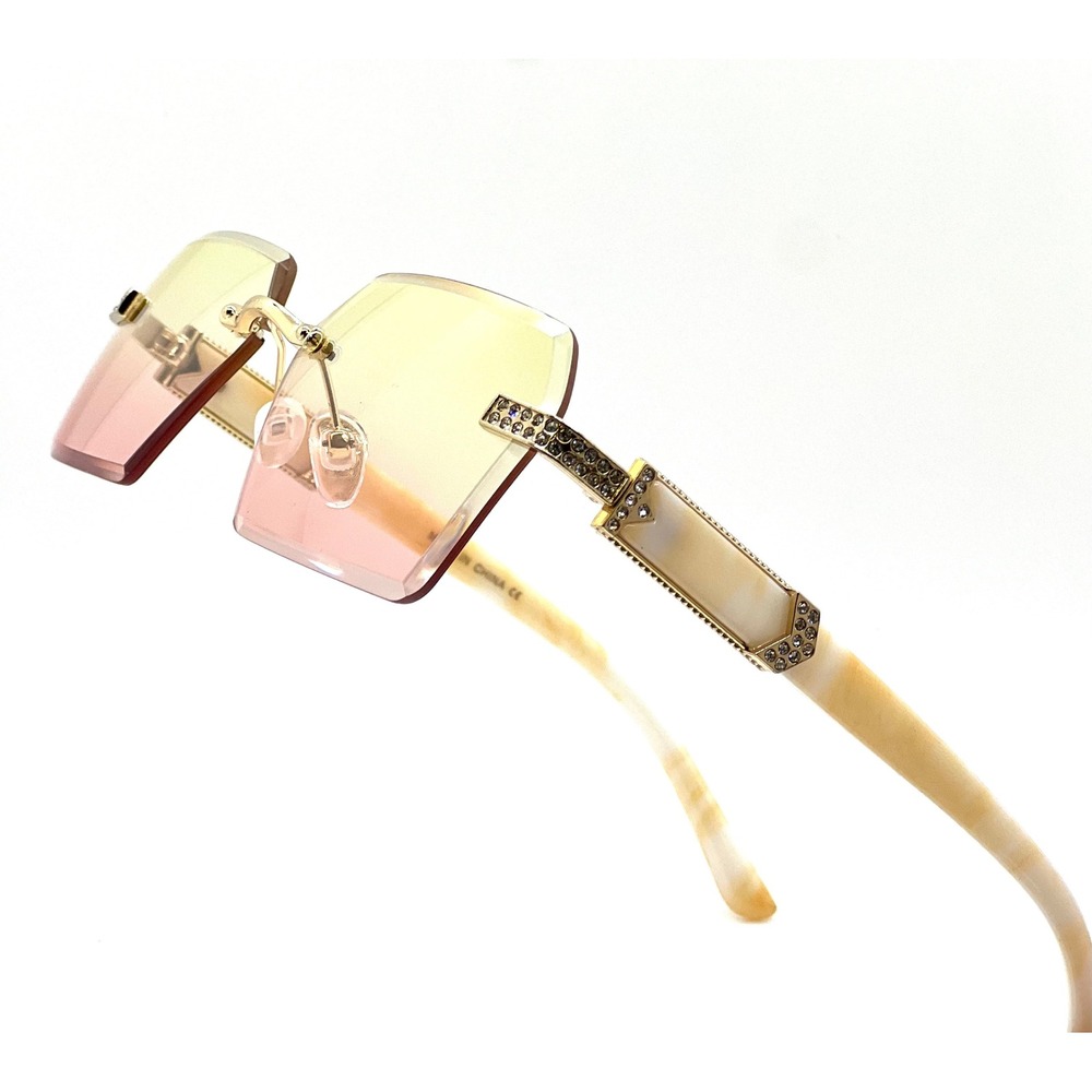 Rhinestone Rimless Sunglasses‎ Fashion Tinted Lens Shades Designer Style Gafas